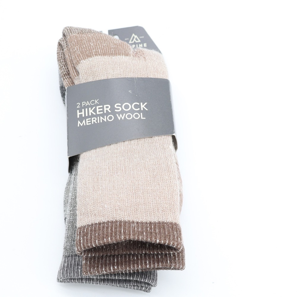 Alpine Design 2 Pack Merino Wool Hiker Socks Medium Brown Grey